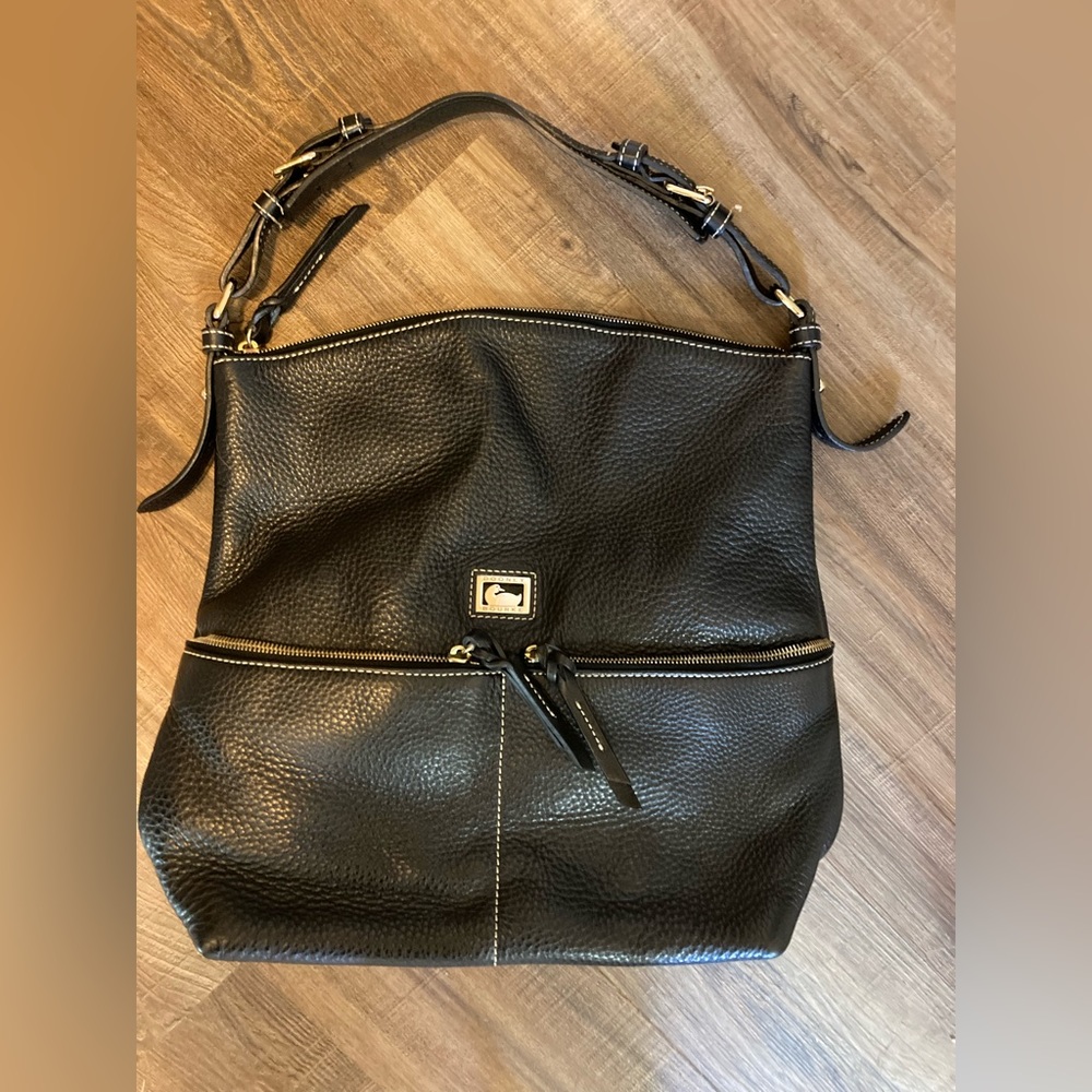 Dooney & Bourke Shopper Tote Black Leather Hobo Large Shoulder Bag Purse Vintage